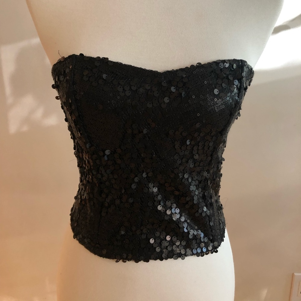 Black sequin strapless top